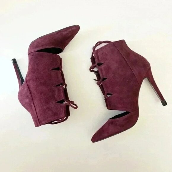 Aldo Ankle Boots Lace Up High Stiletto Heel CutOut Burgundy Suede Size 7.5 - Picture 14 of 16